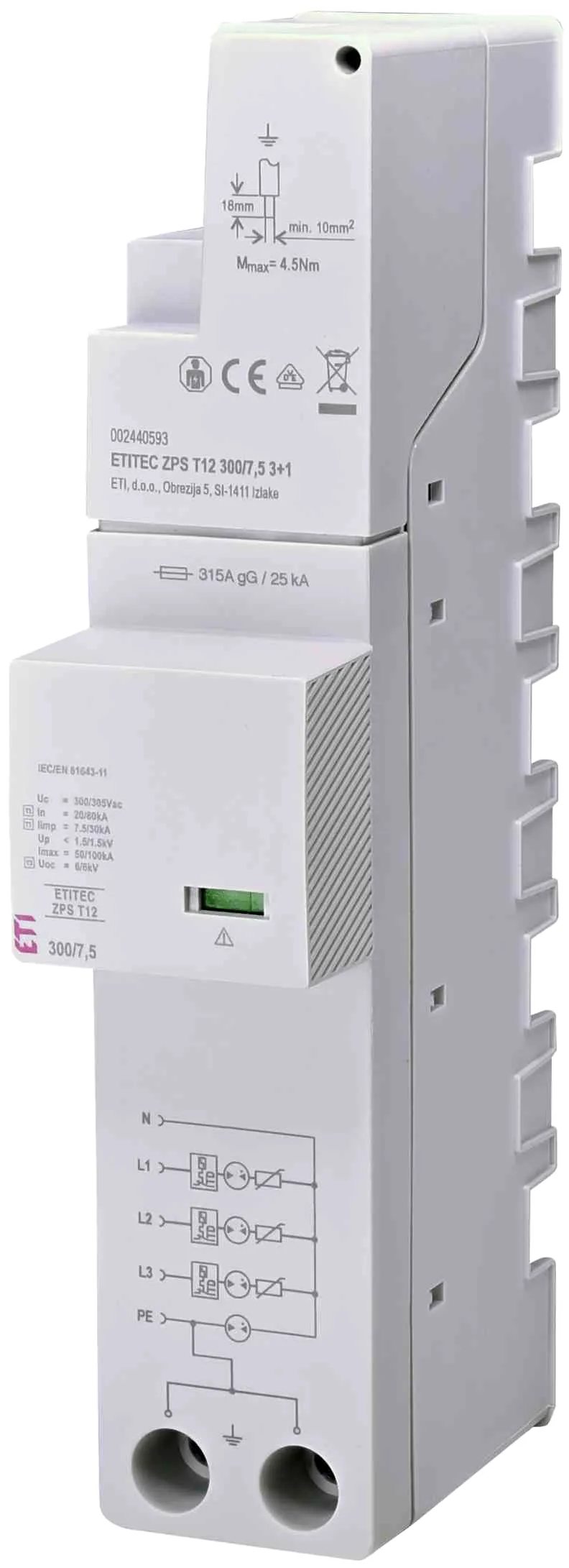 Surge arrester ETITEC ZPS T12 300/12,5 3+1 002440591