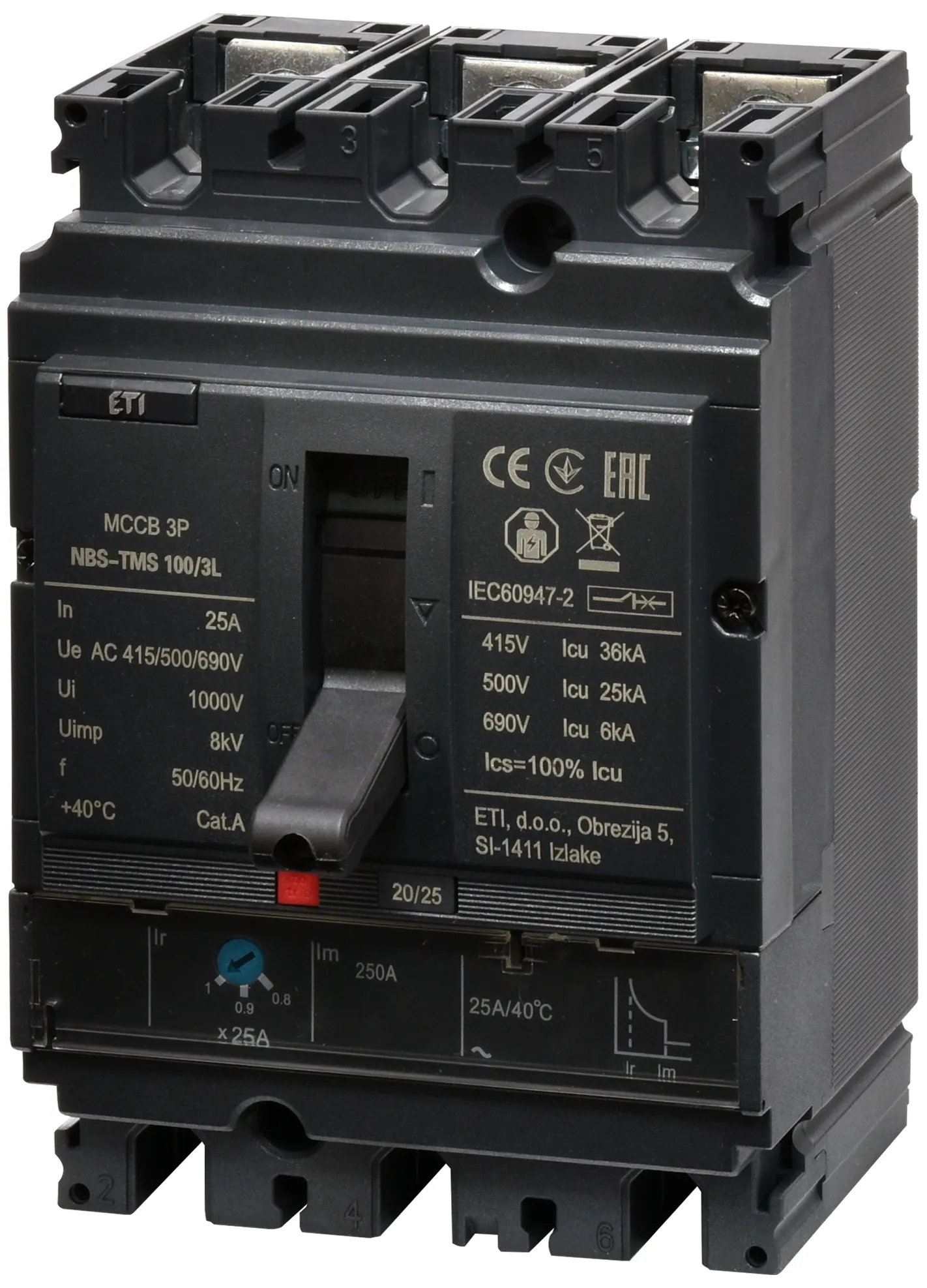 Molded Case Circuit Breaker NBS-TMS 100/3L  25A 3P 004673010